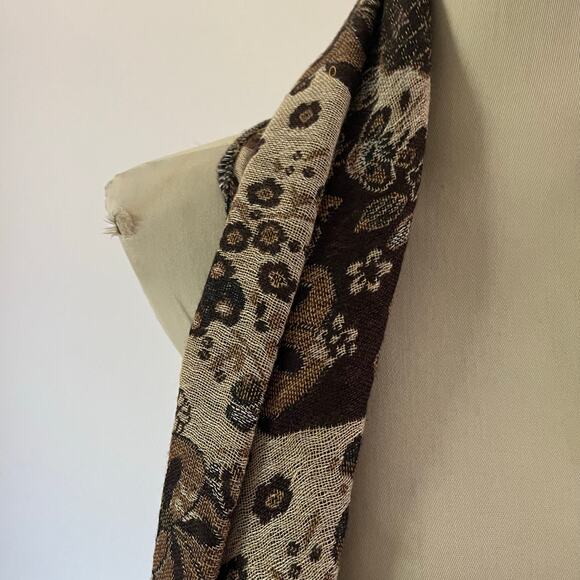 Dark Brown Floral Fringe Scarf Cottage Forest Fairy Goblin Grunge - Picture 3 of 5